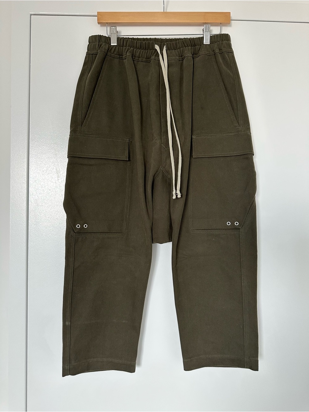 Rick Owens Olive Green Cargo Drawstring Trousers